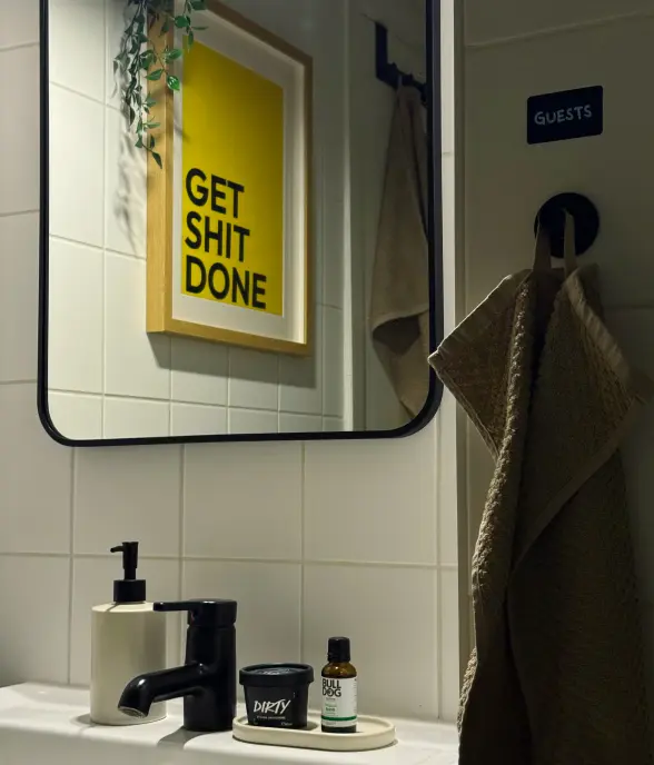 Mirror on the wall in the bathroom